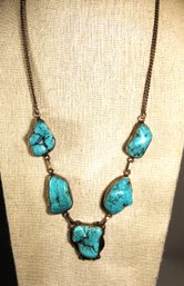 Vintage Silver Tone Necklace Having Genuine Turquoise Stones Southwestern