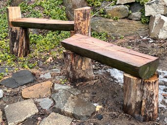 A Pair Of Rustic Solid Log Benches - Reclaimed Telephone Poles