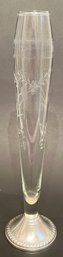 Vintage Sterling Weighted Base - Etched Glass Bud Specimen Vase - Duchin Silver - 9.75 In H X 1 Inchopening