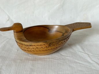 Vintage Mid Century Scandinavian Carved Wood Ale Bowl- A Figural Bird