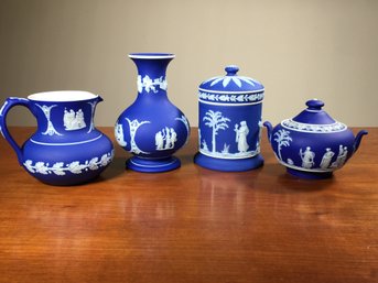 Lovely Four (4) Piece Lot Of Cobalt Blue WEDGWOOD Jasperware - Very Nice Lot - Two Perfect - Two Flawed