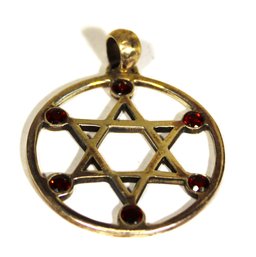 Fine Sterling Silver Star Of David Pendant Having Genuine Garnets