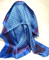 Fine Designer Scarf In Silk Azurite Blue And Purple Paisley