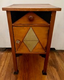 Wonderful Art Deco Wooden Bedside Table With Drawer And Cupboard