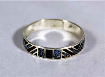 Vintage Sterling Silver Band Ring Having Lapis And Onyx Inlay Size 9