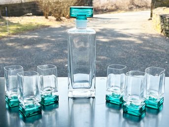 A Vintage 1980s Modern Decanter And Set Of Six Glasses