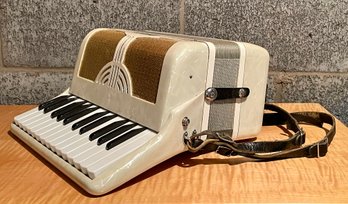 Vintage Mother Of Pearl Colored Piano Accordion W/ Case From Camerano
