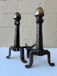 Vintage Antique Cast Iron Jewel 1109 Hammered Fireplace Andirons