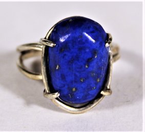 Sterling Silver Hand Crafted Ring Having Large Lapis Stone Size 7.5