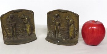 1920's Francois Millet's The Angelus Prayer At Harvest Cast Bronze Bookends