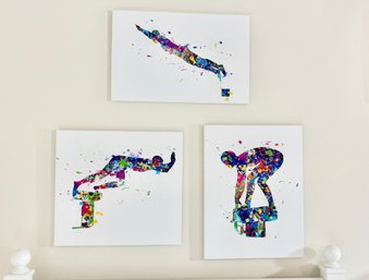 Trio Of Swimmer Girl Paint On Canvas