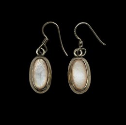 Vintage Sterling Silver Mother Of Pearl Color Dangle Earrings