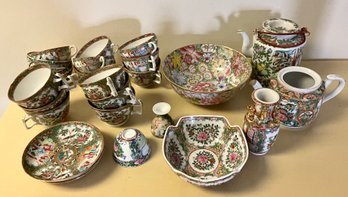 Rose Medallion Porcelain Lot ~ Teapot, Bowl, Cups, Saucers & More ~