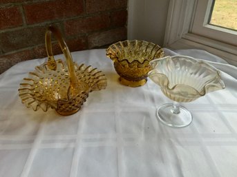 Vintage Amber And Carnival Glass