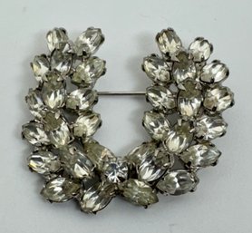 VINTAGE RHINESTONE SILVER TONE LAURAL WREATH BROOCH