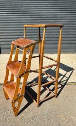 Vintage Wooden Folding Library Steps