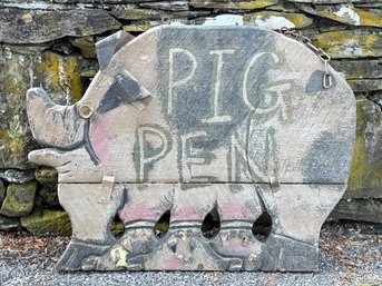 A Large Vintage Painted Wood 'pig Pen' Sign!