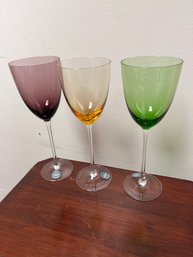 3 Vintage Inspired Lenox Colored Wine Glasses