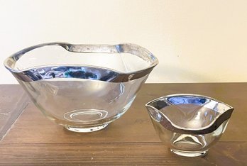 Mid Century Dorothy Thorpe? Silver Band Wavy Snack Bowl Set