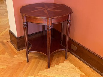 Round Starburst Inlay Occasional Table With Carved Fluted Legs