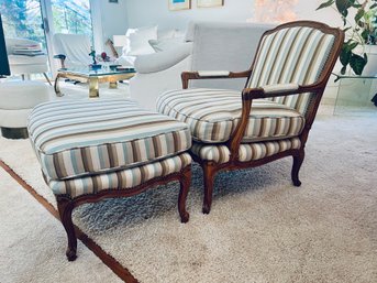 Bergere Side Chair & Ottoman In Walnut Frame