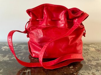 Vintage Halston Red Leather Drawstring Bucket Bag