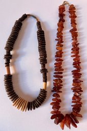 2 Necklaces: Natural Amber & Wood