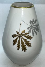 Vintage Mid-century Modern Jaeger & Co. Bavaria Porcelain Vase With Leaf Motif- Gold Accents