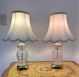 Pair Of Vintage Brass And Crystal Lamps