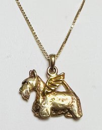 VINTAGE SIGNED GOLD OVER STERLING SILVER SCHNAUZER ANGEL NECKLACE