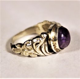 Fancy Sterling Silver Ladies Ring Having Cabochon Amethyst Stone Size 6