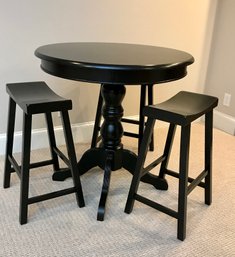 Wooden POTTERY BARN Pedestal Bar Table And 3 Stools