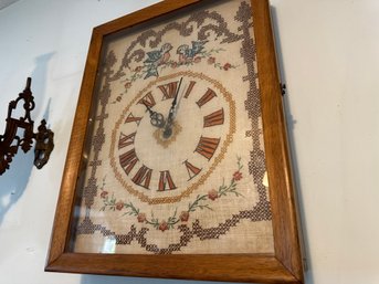 Embroidered Clock On Wood Box