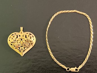 14K Gold Bracket Made In Italy & 14k Gold Heart