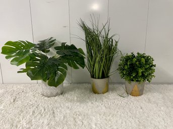 Three Faux Plants Decorative Pots Including Faux Monster Deliciosa Plant