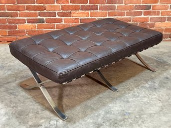 Vintage Mid Century Modern Brown Leather X Base Bench