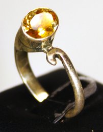 Fine Contemporary Sterling Silver Ladies Ring Having Citrine Stone Size 8.25