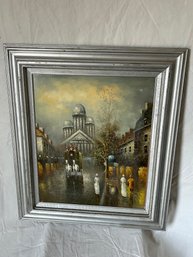 Vintage Parisian Street Scene Oil Painting In Period Frame- Signed ATLAS