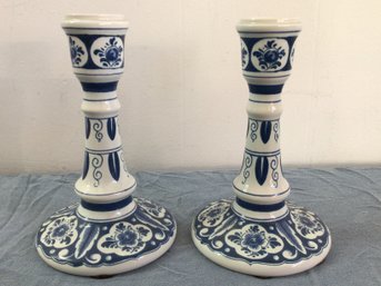 Delft Blue And White Candle Stick Holders