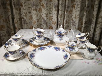 Wonderful 20 Piece ROYAL ALBERT Porcelain Tea / Dessert Set In The Moonlight Rose Pattern - Made In England