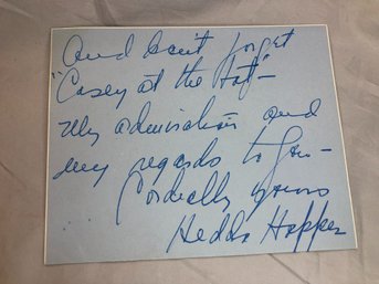 Original HEDDA HOPPER Card / Stationery With Her Address - Has Short Note And Her Signature - Great Piece !
