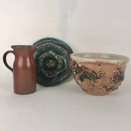 Three Ceramic Pieces Bowls And Pitcher