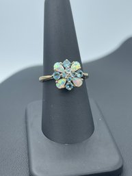 Stunning Opal, Aquamarine, & Diamond Ring In 10k Yellow Gold