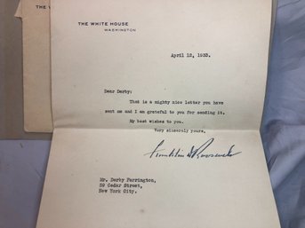 Authentic 1933 FRANKLIN DELANO ROOSEVELT Letter On White House Stationery With Envelope - Very Nice Lot