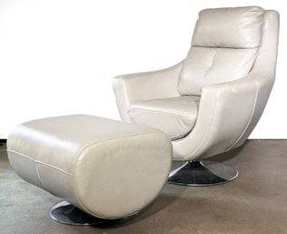 A Modern Chrome And Leather Arm Chair And Ottoman, Possibly By Coalesse