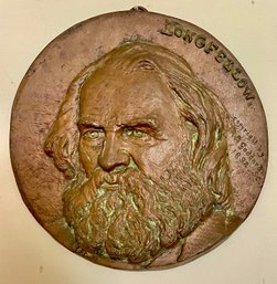 Antique Bronze Plaque Of Longfellow By R. B. Goddard - 1892 - (7 1/2' In Diameter)