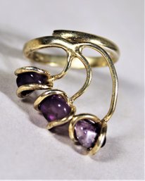 Bizarre Sterling Silver Ring Having Three Amethyst Stones Size 6.5