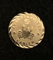 Vintage 14 K Gold Medallion - Zodiac - Cancer - Crab June 23rd - July 23rd - 3/4 Inch Dia - Pendant Charm Part