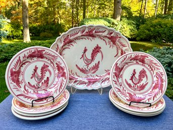 Hand-painted  Rooster Platter And Dish Set - Made In Greence