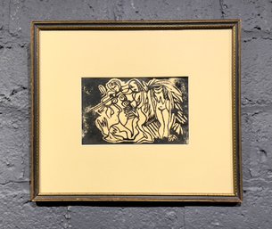 Abstract Figural Woodcut Signed John Walsh Dated 1951